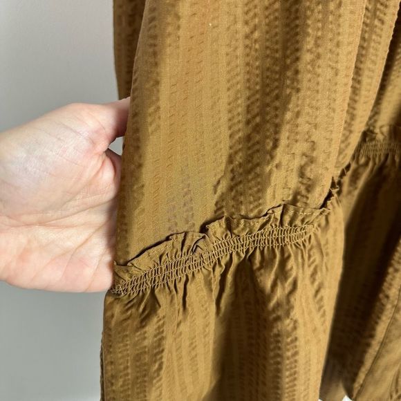 SEA Sevyn Seersucker Dress Size Large Long Sleeve Tobacco Brown Ruffle - Picture 4 of 16